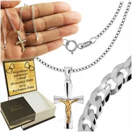 Naszyjniki męskie - Srebrny Łańcuszek Męski Naszyjnik Pancerka Srebro 925 Z Krzyżykiem Grawer - miniaturka - grafika 1