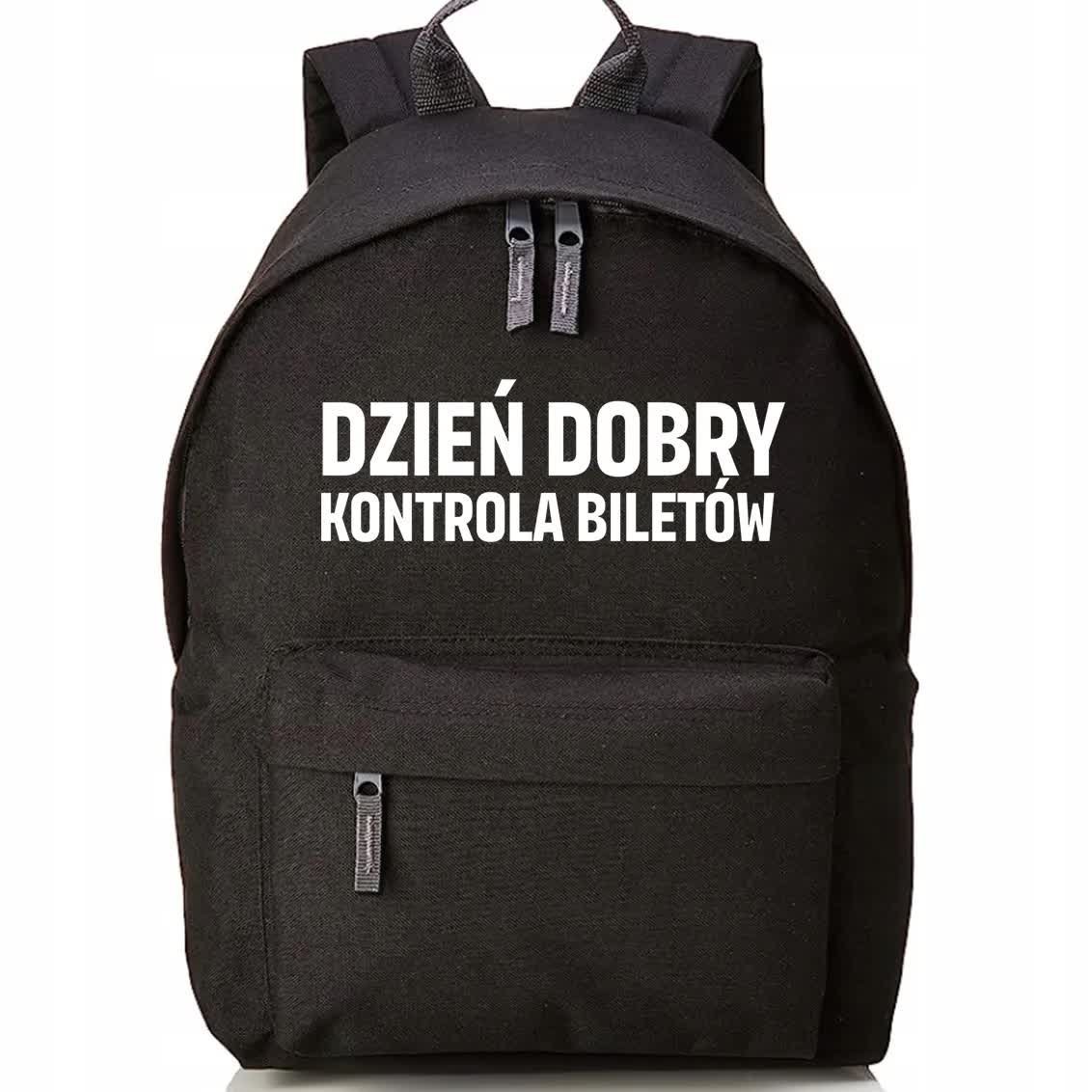 Plecak Szkolny Czarny DZIEŃ DOBRY KONTROLA BILETÓW Zabawne Młodzieżowe Wz