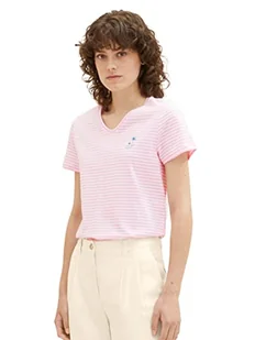 TOM TAILOR Damska koszulka z haftem, 32151 - Pink Thin Stripe, XS - Koszulki i topy damskie - miniaturka - grafika 1