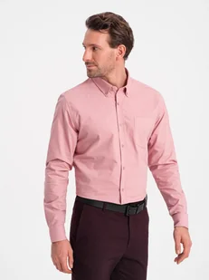 Męska koszula bawełniana REGULAR FIT z kieszenią - różowa V3 OM-SHOS-0153 - Ombre Clothing - Koszule męskie - miniaturka - grafika 1