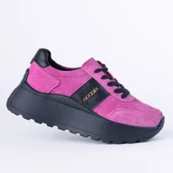 Półbuty damskie - Sneakersy damskie skórzane GOODIN GD-124 skóra zamsz platforma fuksja 41 - miniaturka - grafika 1