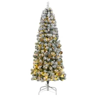 Ozdoby bożonarodzeniowe - vidaXL Sztuczna choinka na zawiasach, 300 lampek LED i bombki, 210 cm - miniaturka - grafika 1