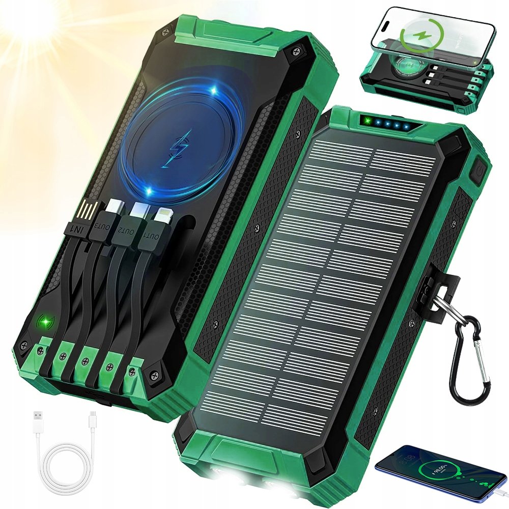 Bezprzewodowy powerbank zasilany energią słoneczną 26800mah z Latarka Led