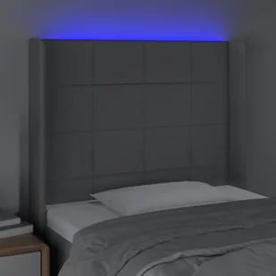 Lumarko Zagłówek do łóżka z LED, jasnoszary, 83x16x118/128 cm, tkanina - Inne meble do sypialni - miniaturka - grafika 5