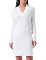 Sukienki - Love Moschino Damska sukienka z długim rękawem i emblematem w kształcie serca, optical white, 44 - miniaturka - grafika 1