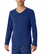 Koszulki męskie - Schiesser Męska koszulka do spania z długim rękawem z dekoltem w serek + relaksacyjny top piżamowy, granatowa, 52, grantowy, 52 - miniaturka - grafika 1