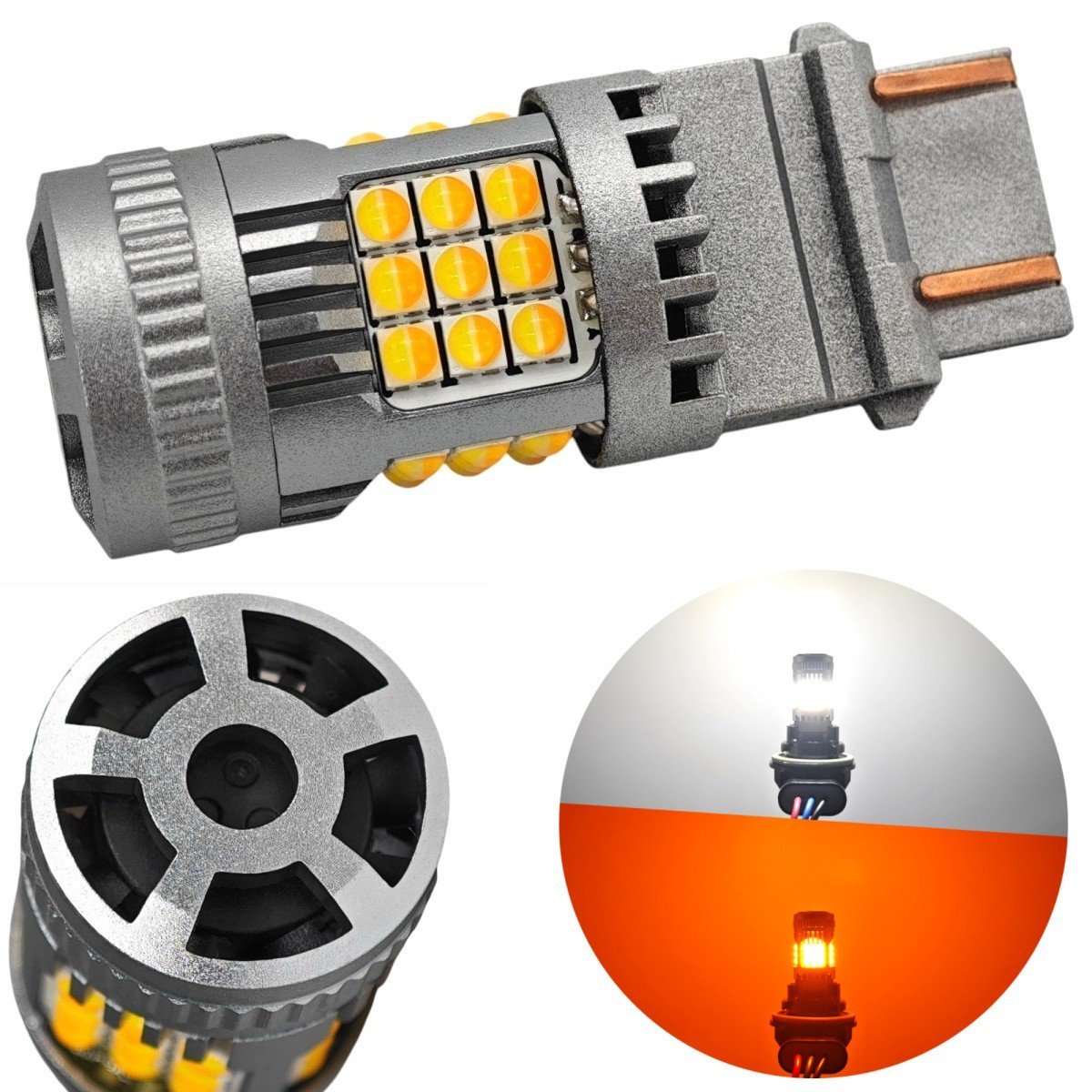Żarówka Led 3157, P27/7W 12-24V Bez Błędu Biało-Pomarańczowa