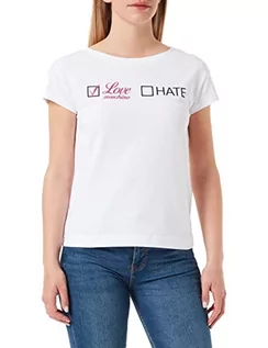 Koszulki i topy damskie - Love Moschino Damska koszulka z brokatowym nadrukiem Love-Hate, Optyczny biały, 38 - grafika 1