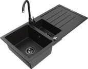 Zlewozmywaki z baterią - Mexen Andres zlewozmywak granitowy 1,5-komorowy z ociekaczem i baterią kuchenną Telma, czarny/złoty - 6515-75-670200-70-B - miniaturka - grafika 1