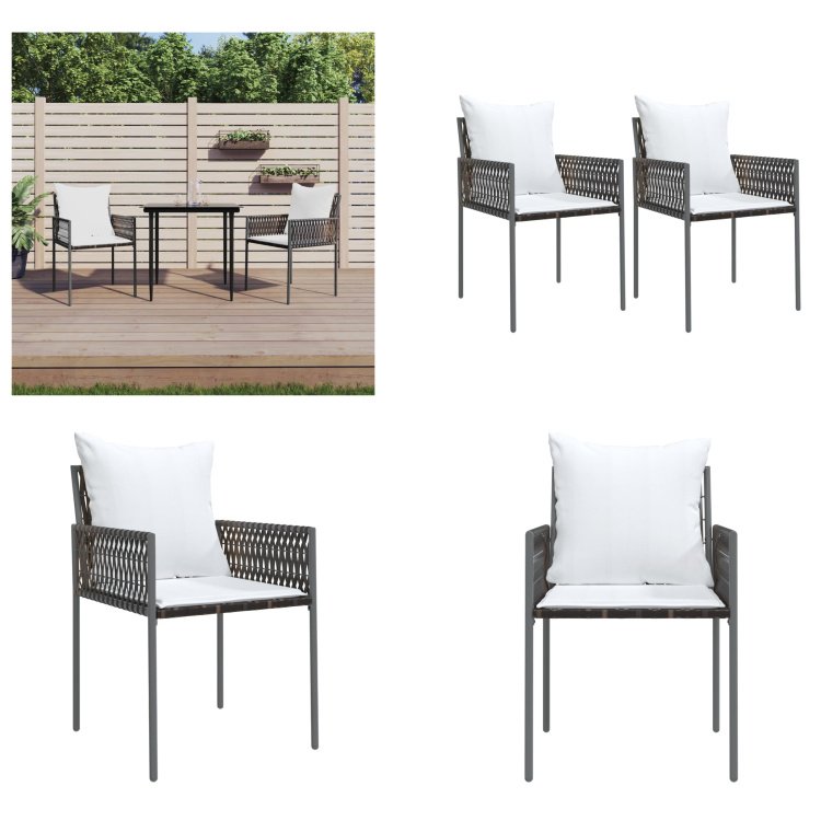 vidaXL Krzesła ogrodowe z poduszką 2 szt. Brązowy 54x61x83 cm Poly Rattan - Krzesło ogrodowe - Krzesła ogrodowe - Krzesło Patio - Krzesło Outdoor