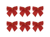 Ozdoby bożonarodzeniowe - Kokardy czerwone brokatowe - 8 cm - 6 szt. - miniaturka - grafika 1
