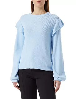 Swetry damskie - Vila Damski sweter Viril O-Neck Flounce Knit Top Noos, Kentucky Blue/Szczegóły: melanż, M - grafika 1