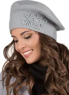 Czapki damskie - Vivisence beret damski z aplikacją kwiatową rozmiar uniwersalny - czapka damska zimowa dla eleganckich kobiet czapka dzianinowa jesienna czapka wełniana ciepła - jasnoszara - miniaturka - grafika 1