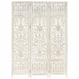 Parawan 3-panelowy, rzeźbiony, biały, 120x165 cm, drewno mango kod: V-285330 + Sprawdź na SuperWnetrze.pl - Parawany - miniaturka - grafika 1