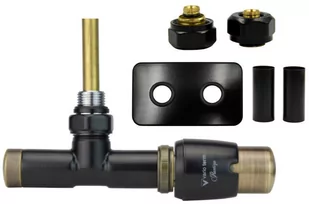 Zawór termostatyczny zespolony 50mm UNICO czarny mat z mosiądzem antycznym prawy Pex All in One rozeta zespolona prostokątna - Zawory i kraniki - miniaturka - grafika 1