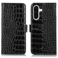 Portfele - Do Samsung Galaxy A36 5g Etui Crocodile Texture Prawdziwy pokrowiec na portfel na telefon ze skóry bydlęcej - czerwony Czarny - miniaturka - grafika 1