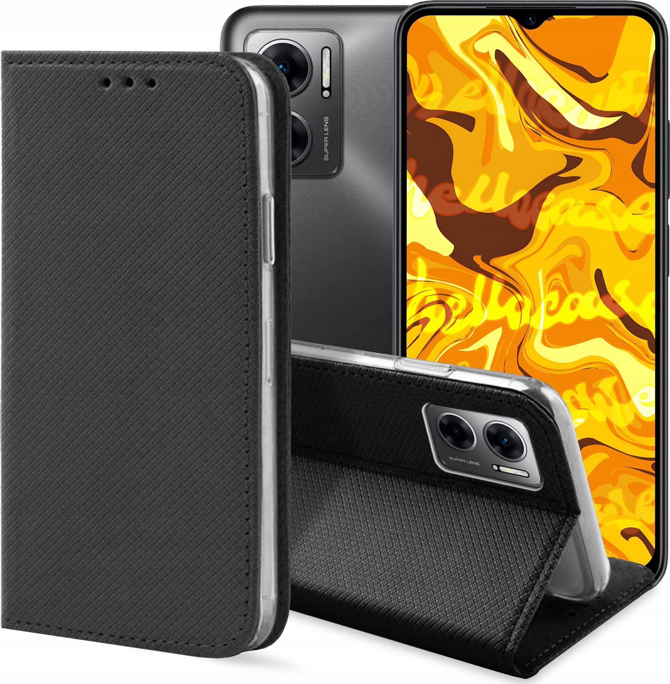 Hello Case ETUI Z KLAPKĄ DO XIAOMI REDMI 10 5G CZARNE ZAMYKANE MAGNETYCZNE KABURA FLIP