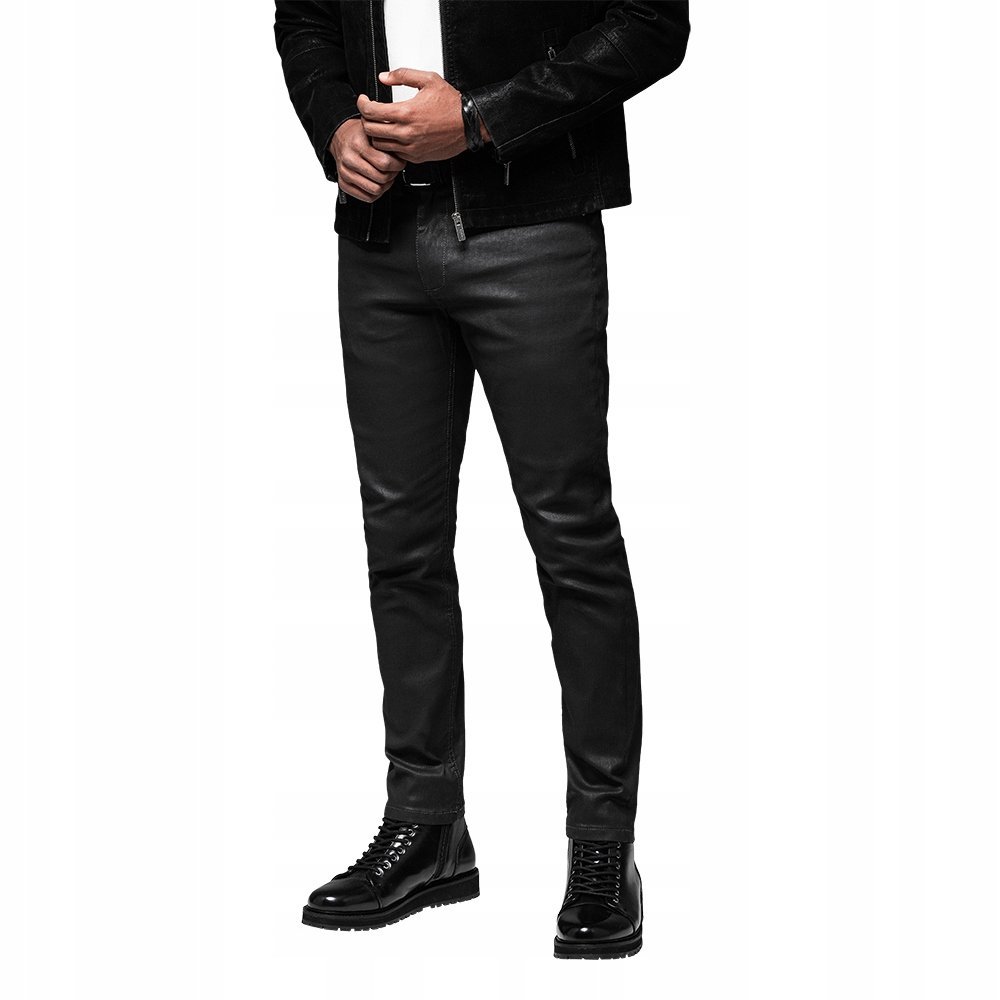 Czarne męskie spodnie jeansowe woskowane modne Ombre OM-PADP-0149 V3 XL