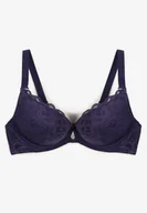 Biustonosze - Granatowy Biustonosz Push Up Ozdobiony Koronką i Metaliczną Aplikacją Nelvinea - Born2be - miniaturka - grafika 1