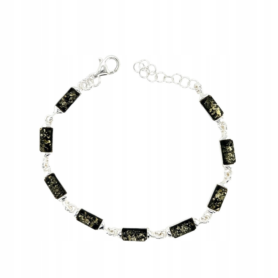 Bransoletka srebrna z bursztynem segmentowa ZIELONY SREBRO 925