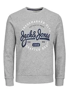 Swetry męskie - Bestseller A/S Sweter męski Jjmikk Sweat Crew Neck, Light Grey Melange/Print:big, S - miniaturka - grafika 1