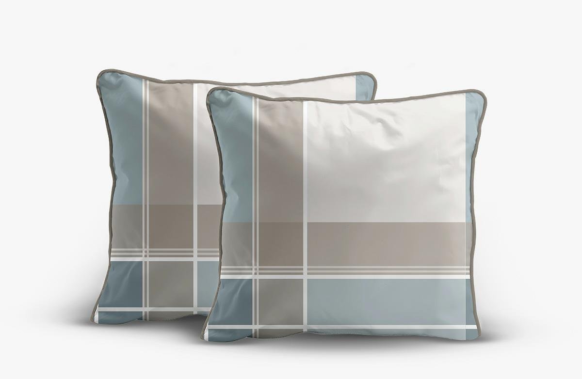 Poszewki z perkalu 40x40 niebiesko-beżowe w kratę - komplet 2 szt. Soft Garden