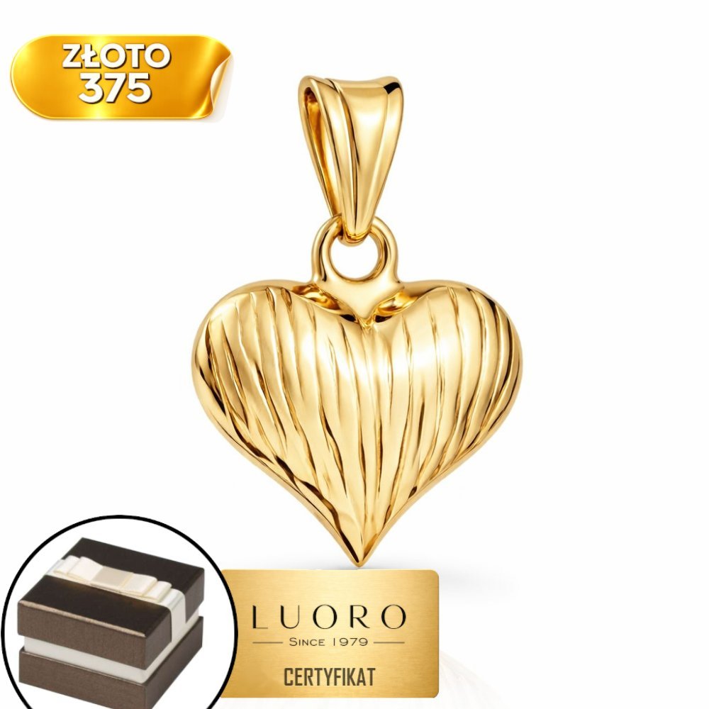 ZAWIESZKA ZŁOTA 375 ŻÓŁTE ZŁOTO SERCE JEDNOSTRONNIE ŻŁOBIONE 1,65 CM