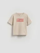 Bluzki dla niemowląt - Reserved - Bawełniany t-shirt z nadrukiem - kremowy - miniaturka - grafika 1