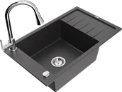 Zlewozmywaki z baterią - Mexen Elias zlewozmywak granitowy 1-komorowy z ociekaczem i baterią kuchenną Elia, czarny nakrapiany - 6511-76-670101-00 - miniaturka - grafika 1
