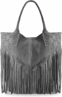 Torebki damskie - TOREBKA BOHO Worek Torba Zamsz Frędzle VERA PELLE - miniaturka - grafika 1