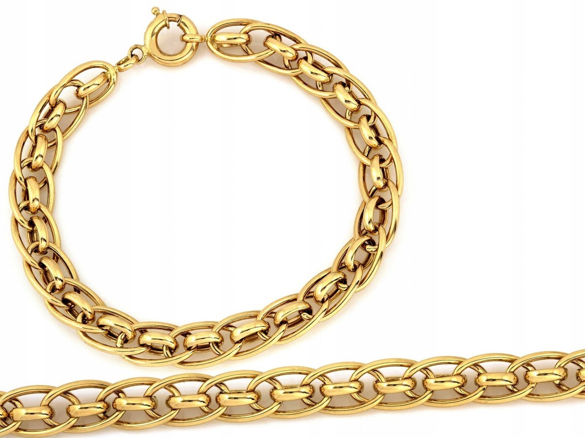 Gruba złota 585 14k elegancka bransoleta damska z przeplatanych ogniw 6.80g