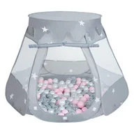Maty edukacyjne - Selonis Namiot zamek NZ-100X z piłeczkami 6cm szary: perła-szary-transparent-pudrowy róż 105x90cm/100piłek - miniaturka - grafika 1