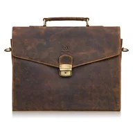 Teczki i aktówki - Męska skórzana aktówka brązowa na dokumenty teczka na ramie z kluczykiem - miniaturka - grafika 1