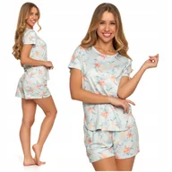Piżamy damskie - Kobieca PIŻAMA DAMSKA Krótki Rękaw Szorty Roślinny Wzór Wygodna MORAJ S - miniaturka - grafika 1