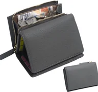 Portfele - INF Nowy skórzany portfel z blokadą RFID dla kobiet, mały, kompaktowy portfel składany na zamek błyskawiczny Ciemno szary - miniaturka - grafika 1