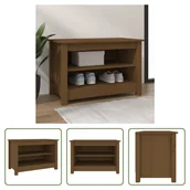 Szafki na buty - The Living Store Ławka na buty miodowy brąz 70x38x45,5 cm lite drewno sosnowe - miniaturka - grafika 1