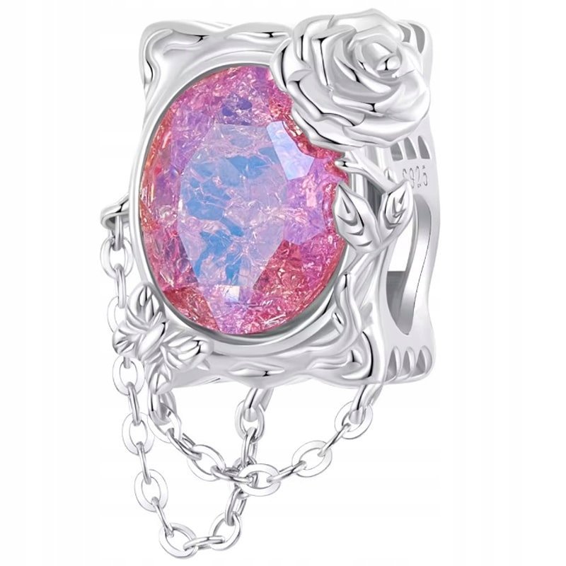 Charms Zawieszka Charms Różowy Kryształ Róża Srebro 925 Charmsy Trusky