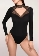 Body - Body damskie z czarnej wiskozy i eleganckiej koronki Nancy Poupee Marilyn - POUPEE - miniaturka - grafika 1