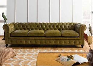 CHESTERFIELD Sofa #304 Zielona skóra naturalna 274x82x75 cm - Sofy i kanapy - miniaturka - grafika 1
