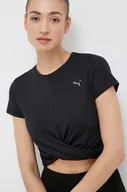 Koszulki sportowe damskie - Puma t-shirt do jogi Studio Yogini Lite Twist kolor czarny - miniaturka - grafika 1