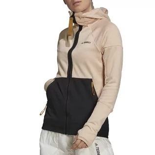 Bluzy sportowe damskie - Bluza adidas Terrex Tech Hooded Fleece Hiking 132174C - beżowo-czarna - grafika 1