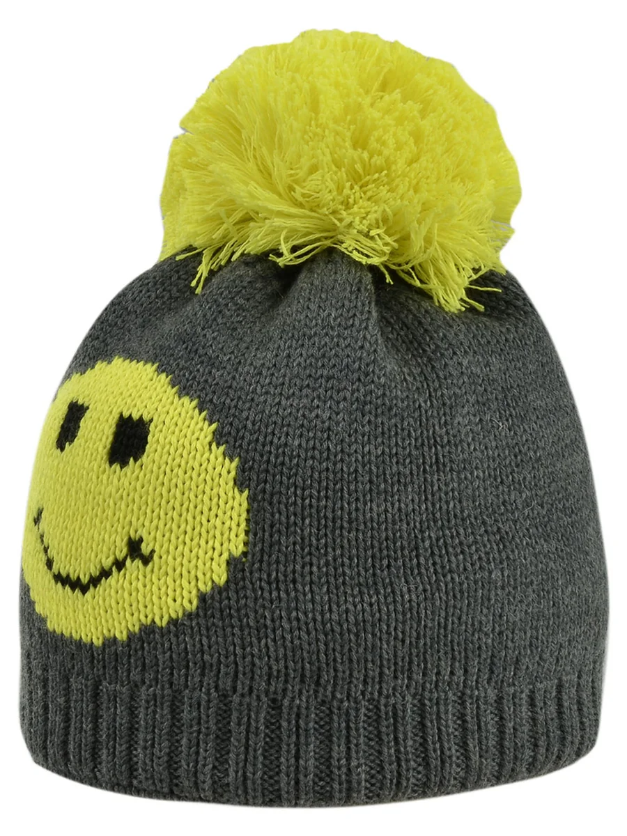 Czapka zimowa z pomponem i emotką szara Doll r.49