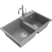 Zlewozmywaki z baterią - Mexen Tomas zlewozmywak granitowy 2-komorowy z baterią kuchenną Carla, szary - miniaturka - grafika 1
