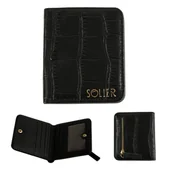 Portfele - Skórzany portfel damski SW51 czarny – elegancki, klasyczny model z kieszenią na monety - miniaturka - grafika 1