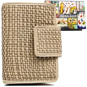 Portfele - Skórzany Portfel Damski Ozdobiony Plecionym Wzorem Rovicky, Beżowy - miniaturka - grafika 1
