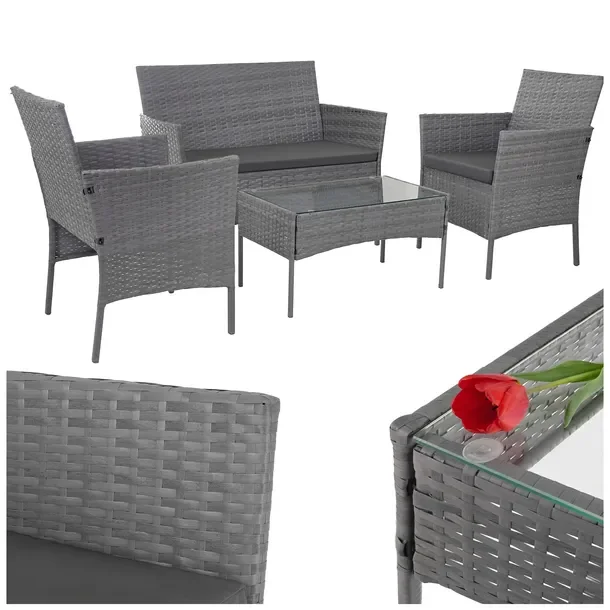 2X Meble Ogrodowe Zestaw Mebli Ogrodowych Technorattan na Taras Stolik Sofa