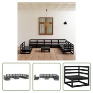Meble ogrodowe - The Living Store 11-cz. zestaw wypoczynkowy do ogrodu - czarny - drewno sosnowe - Zestaw Wypoczynkowy Do Ogrodu - miniaturka - grafika 1