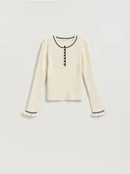 Swetry damskie - Reserved - Sweter w prążek - złamana biel - miniaturka - grafika 1