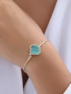 Bransoletki - Luja Bijoux Pozłacana bransoletka z cyrkoniami i kamieniem szlachetnym - miniaturka - grafika 1