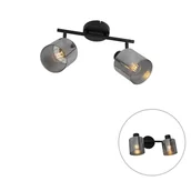 Lampy sufitowe - QAZQA Reflektor sufitowy czarny z przydymionym szkłem  regulowany na 2 punkty - Laura - miniaturka - grafika 1